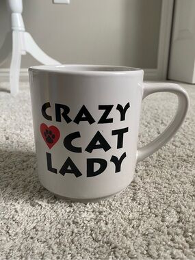 Large Crazy Cat Lady White Ceramic Mug with Red Heart Paw